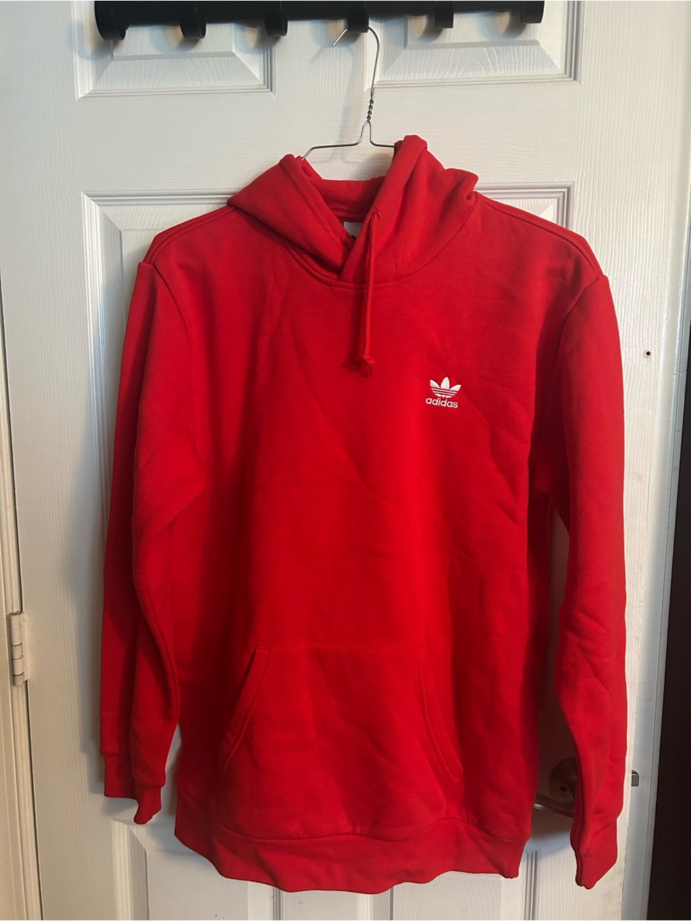 adidas Men's Red Crewneck Hoodie with White Trefoil